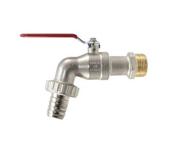 3/4" Kugleaftaphane med slangeforskruning. Rødt vingegreb. Ej VA-godkendt.