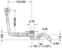 Af-og overløbssæt Quadroval til indbygningskar, krom til 1800 x 800