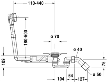 Af-og overløbssæt Quadroval til indbygningskar, krom til 1800 x 800